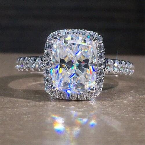 White Zircon Square Stone Ring Geometric Engagement Rings For Women Wedding Jewelry Vintage Fashion Rose Gold Silver Color Ring