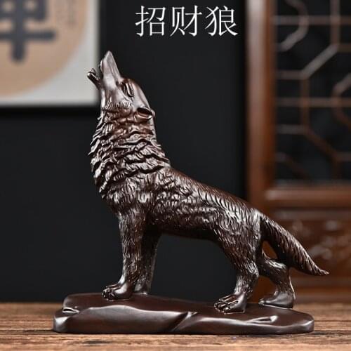 40CM Large TOP decorative art Auspicious talisman Home company GOOD LUCK handmade Wood carving wolf Sculpture statue