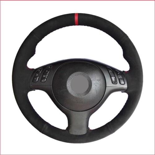 Red Marker Black Suede Leather Hand-stitched Steering Wheel Cover for BMW E46 E39 330i 540i 525i 530i 330Ci M3 2001 2002 2003