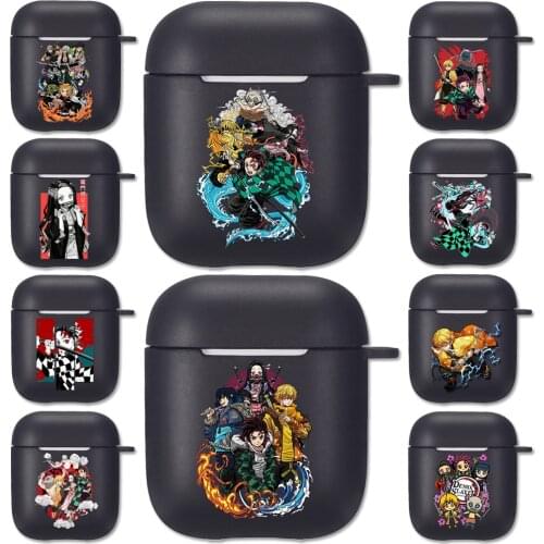 Anime Demon Slayer Black Silicone Case for Airpods 1 2 Nezuko Zenitsu Tanjirou Kimetsu No Yaiba Soft Airpods Earphone Cover