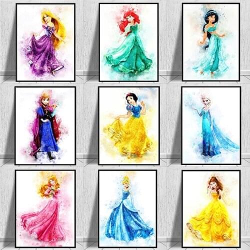 Disney Cartoon Princess Canvas Painting Nordic Figure Modular Posters Wall Art Cuadros Prints Home Decoration Girl Room Picture