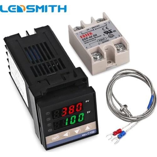 Dual Digital Temperature Controller RKC PID Thermostat Digital REX-C100 + 40A SSR Relay + K Thermocouple 1m Probe
