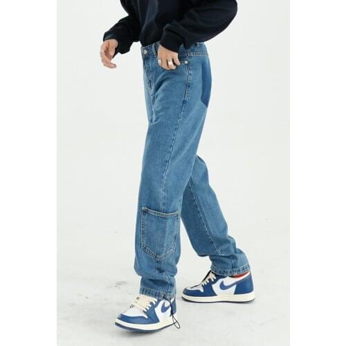 Men Back Pocket Side Pocket Vintage Loose Casual Wide Leg Straight Denim Pants Male Japan Korea Streetwear Hip Hop Jeans Pants