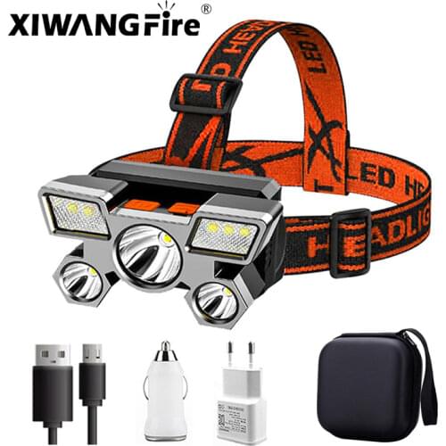 5LED with Built-in 18650 Battery USB Rechargeable Portable Flashlight Lantern Headlamp Outdoor Camping Headlight Headlamps