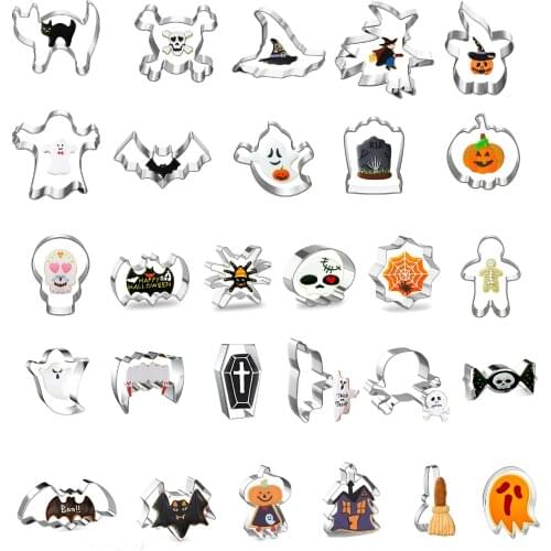 Halloween Pumpkin Witch Ghost Stainless Steel Biscuit Cut Mold Chocolate Frosting Cookie Cutting Die Baking Tools