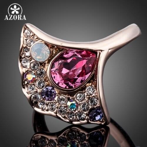AZORA Unique Design Rose Gold Color Stellux Austrian Crystal Multicolour Flower Ring TR0099