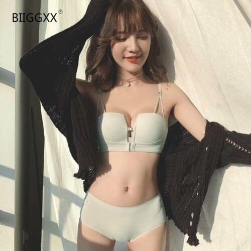Biiggxx Sexy girl underwear set seamless comfortable underwear front buckle comfortable non-steel slip gathered bra