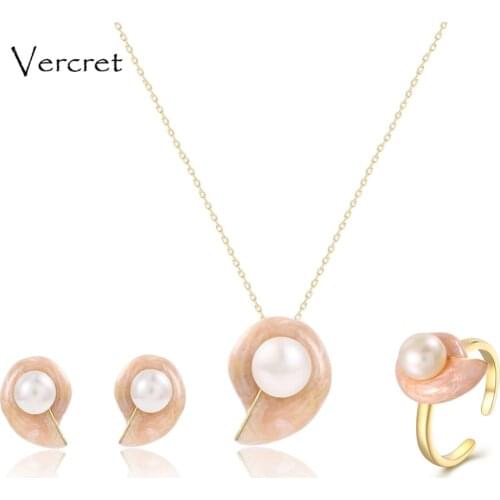 Vercret 925 sterling silver cute snail necklace set freshwater pearl jewelry set 18k gold jewelry for women party gift