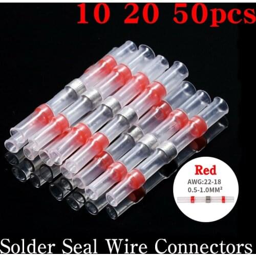 10/20/50PCS Red Solder Seal Wire Connectors 3:1 Heat Shrink Insulated Electrical Wire Terminals Butt Splice Connector Waterproof