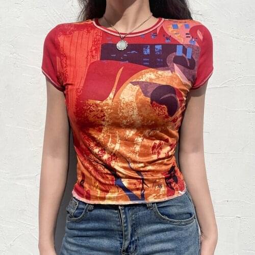 Printed Harajuku Short Sleeve Crop Top T Shirt Summer Hip Hop Basic T-Shirt Women Casual Y2K Streetwear