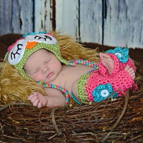 Cute Flower Owl Newborn Girls Beanie Hat for Photo Shoot Crochet New Born Photography Props Knitted Infant Coming Home Outfits