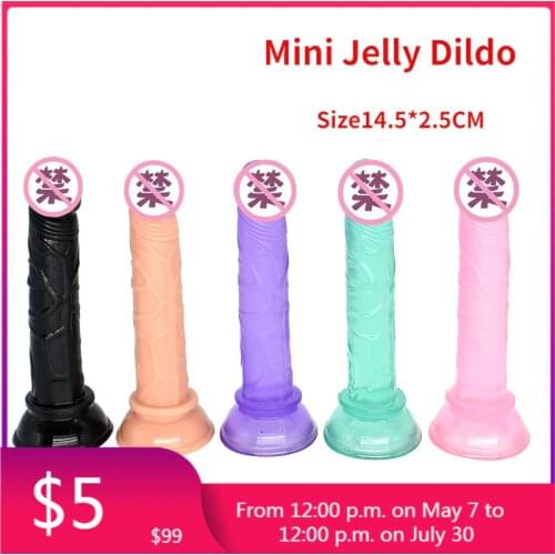 Mini Jelly Dildo 14.5*2.5CM For Woman Small Penis Sex Toy Sucker Penis Crystal Transparent Quality TPE Sex Toys Female Sex Shop