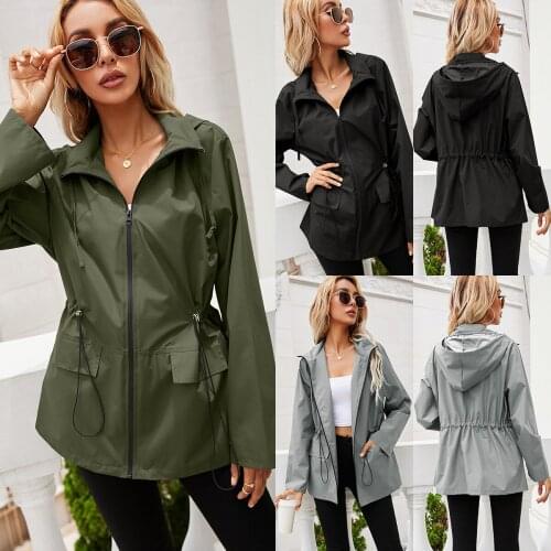Fashion hooded zipper waist rainproof outdoor sports windbreaker mountaineering suit pocket coat jacket jacket women 2021