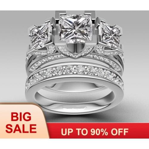 Fashion Jewelry Women Engagement Jewelry Silver color 5A Crystal Zircon 5A Zircon stone Female Wedding Finger Ring Set