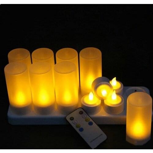 Set of 12 Remote controlled Rechargeable Flameless TeaLight candle lamp 4H/8H timer controller Frosted holder f/Xmas Party Decor