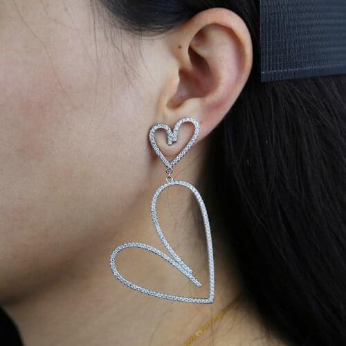 New Arrived Heart Cz Earring Big Hollow Star Bling CZ Paved Shaped Dangling Earrings Women Jewelry