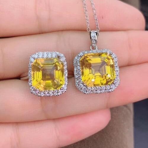 New Arrival Natural and Real Real natural citrine jewelry set Natural Real citrine 925 sterling silver 1 pendant, 1 ring