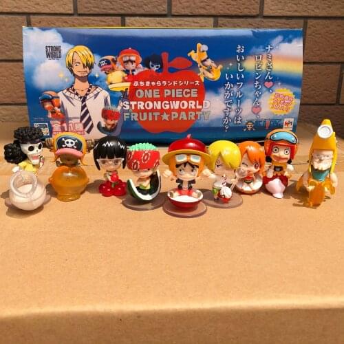 One Piece Strongworld Fruit Party Luffy Zoro Nami Sanji Chopper Nico Robin Brook Model Anime Figures Favorites Collect Ornaments