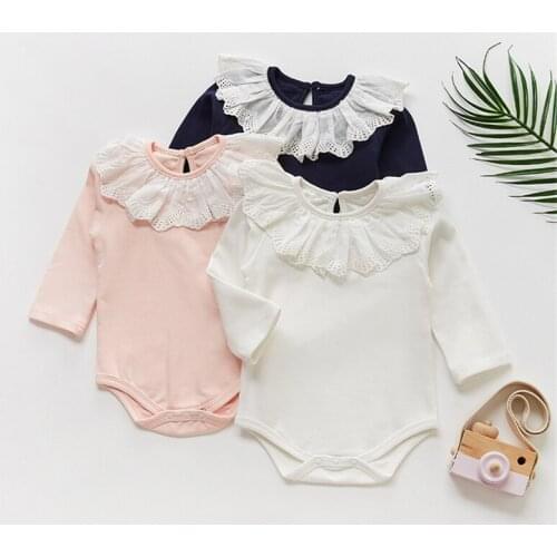Autumn New Girl Baby Long-sleeved Lotus Collar Bag Fart Cotton Baby Jumpsuit Bottom baby clothes