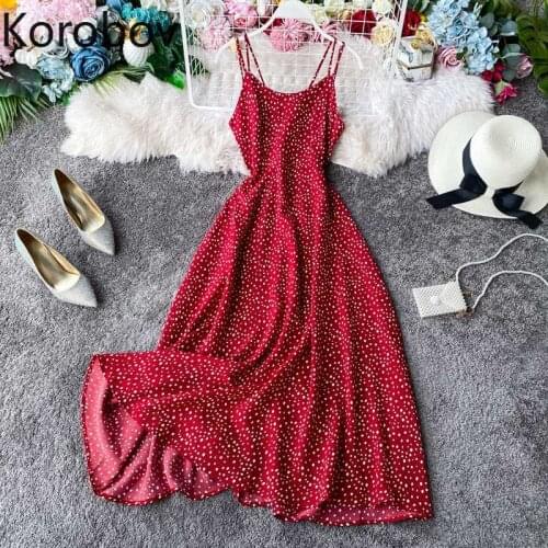 Korobov Boho Beach Style Spaghetti Strap Women Dress Vintage High Waist A-Line Female Dresses 2020 New Chic Robe Femme 2a541