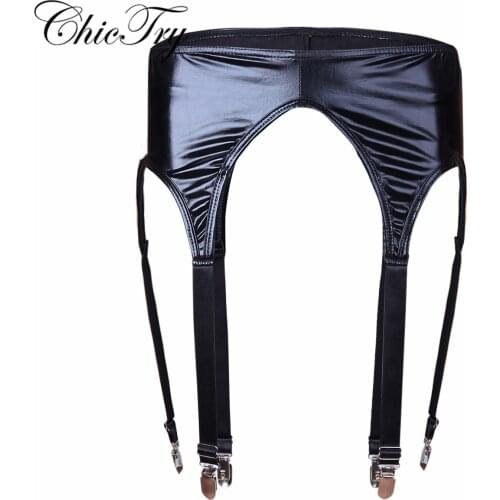 Women Clubwear Costumes Garters Wetlook Patent Leather Garter G-string Plastic/ Metal Clip Garter Belt Holder Fastener Suspender
