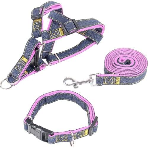 Pet leash dog collar denim suit with dog harness traction rope dog chain dog collar For Puppy Cats Leash Walking Pet Supplies