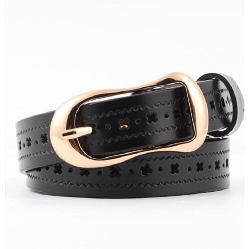 New Summer Luxury Woman Thin Black White Brown Genuine Leather Belt Women Designer Gold Metal Buckle Belts Female Waistband