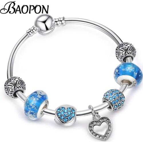 BAOPON Luxury Heart Pendant Bracelet Unique Crystal Charm Bracelet For Women DIY Fine Bracelets & Bangles Jewelry Gift