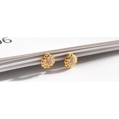 Luxury Gold Plated Mini Sunflower Stud Earrings Fashion Fresh Girl Inlay Zircon Adjustable Ring Elegant Ladies Cocktail Jewelry