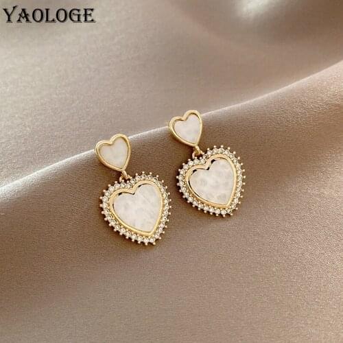YAOLOGE Heart Rhinestone Drop Earrings 2021 Trend Bohemian Gold Arcylic Alloy Earrings For Women Gift Fashion Party Jewelry
