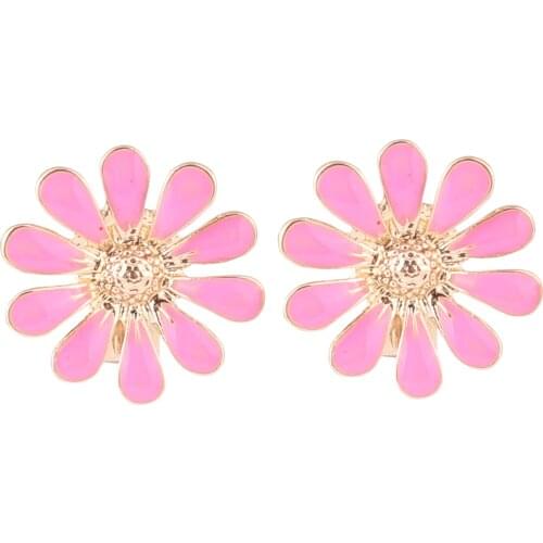 GRACE JUN New Spring Style Enamel Flower Shape Clip on Earrings Non Piercing for Women Fashion Luxury No Hole Earrings Good Gift