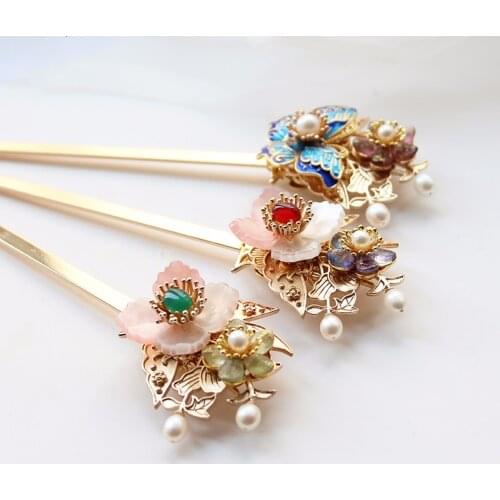 Original Design Hair Pins Handmade Blue Wedding Hair Accessories Flower Cloisonne Hairpin Chinese Retro Style Hair Stick