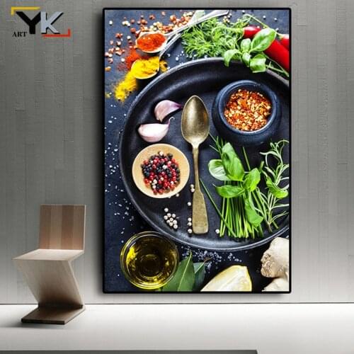Modern Kitchen Decor Paintings Mix Herb And Spices Canvas Artistic Seasoning Pictures Restaurant Dinning Room Decor Wall Art