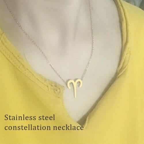 SUQI stainless steel gold silver color Twelve Constellation Pendant Necklace Clavicle Chain Necklaces for Women Choker Jewelry