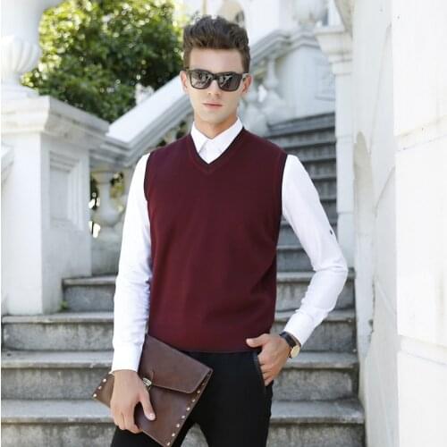 2016 New Brand Men Wool Sweater Autumn Winter V-Neck Thick Kintwear Pullover Christmas Mens Sweaters Sleeveless High Quality