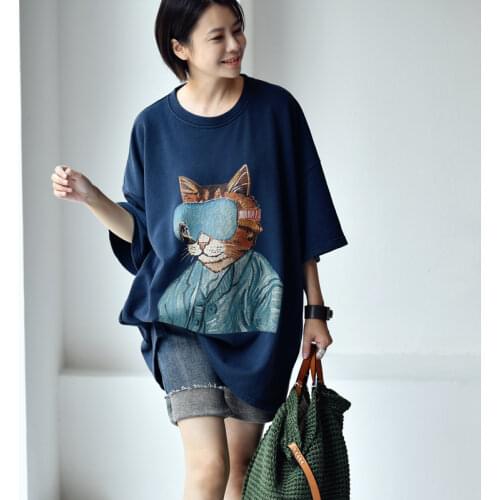 MICOCO R6390C Literature and art leisure Oversize loose print half Round collar Sweatshirt