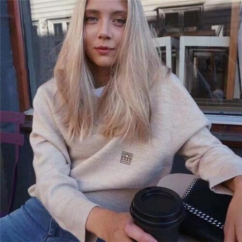 Tot**e Merino wool embroidery V-neck knitted long-sleeved classic all-match pullover sweater 2114