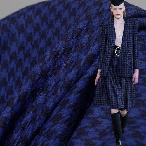 Black Blue Houndstooth Tweed Wool Fabrics Garment Materials Autumn Women Jacket Sewing Cloth Tailor