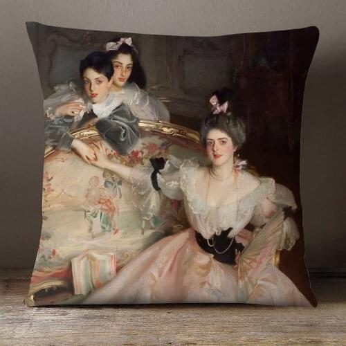 European Retro Paintings Art Cushion Covers 45X45cm Woman Lady Portrait Pillow Case Sofa Chair Decoration