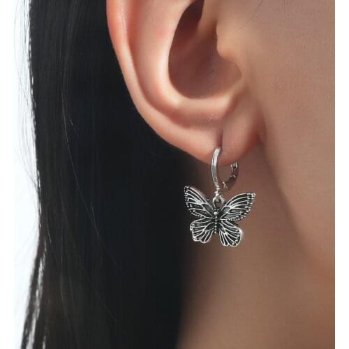 Vintage 90s Butterfly Alloy Silver Color Drop Earrings For Women Girl Trendy Harajuku Cool Hip Hop Animal Earrings 2021 Jewelry