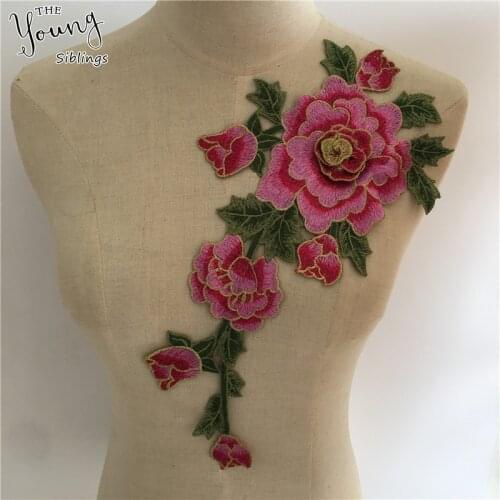 High quality 1PCS pink flower Embroidered Lace Neckline Collar Trim Neck Applique Clothes Dress Sewing Supplies Craft Accessory