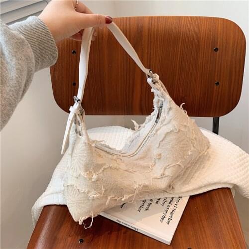 2021 Fashion Fringed Canvas Baguette Women Shoulder Bags Casual Shoulder Crossbody Bag Lady Tote Handbags Clutch Purse New