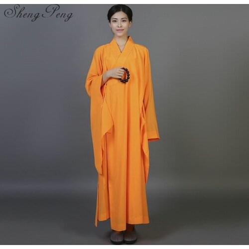 Women long sleeve buddhist monk robes Pure color female shaolin monk uniform Traditional chinese clothing for women Q261