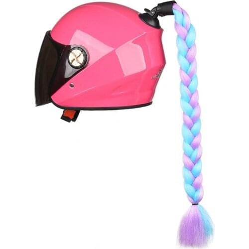 Women Motorcycle Helmet Braids With Bow Colorful Wig Motorbike Helmets Decoration Braid Twist Dual Pigtail Ponytail with Sucker