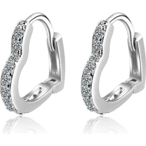 Silver Color Prevent Allergy Earrings Zircon Heart Shaped Small Hoop Earrings For Women Jewelry Dropshipping