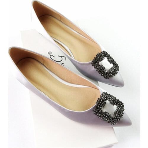 Ladies Retro Pointy Silk Slip-Ons With Buckle Crystal Shoes For Dance Breathable Loafers Plus Size 45 3 Black Grey Flats Summer