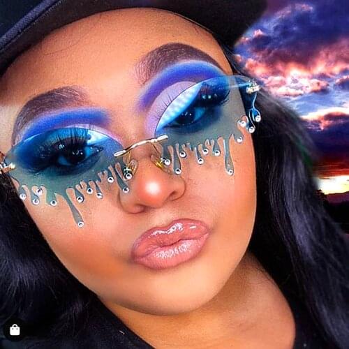 2020 Rimless Sunglasses Women fashion Vintage Unique Tears Shape Steampunk Sunglasses Female Gafas Shades UV400 Oculos Feminino