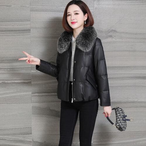 Women 2021 Winter Fashion Short PU Leather Parkas Female Thick Warm Cotton-padded Jackets Ladies Loose Big Fur Collar Coats U404