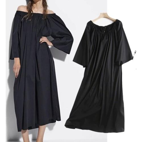 Jenny&Dave Midi Dress Women Summer Dress Women England Style Fashion Vintage Slash Neck Sexy Black Holiday Plus Size Vestidos