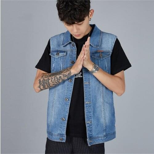 Mens Summer Denim Biker Vest Sleeveless Cowboy Jackets for Men Tank Top Coat Chubby Men Waistcoat Gilet Chalecos Para Hombre